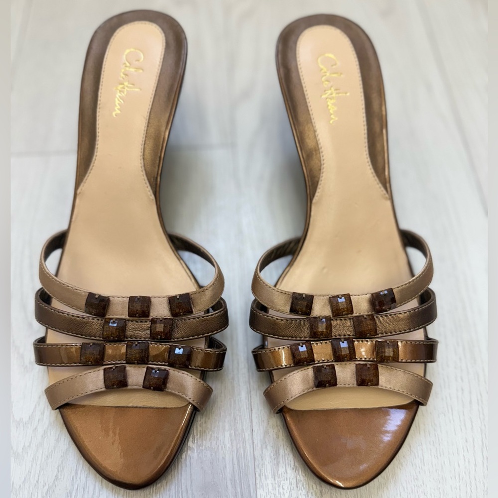 NEW! COLE HAAN Women's Bronze Metallic Strappy Slide Sandals - NIKE AIR